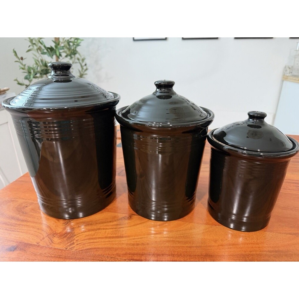 Vintage Fiesta Black Canisters Set Of 3